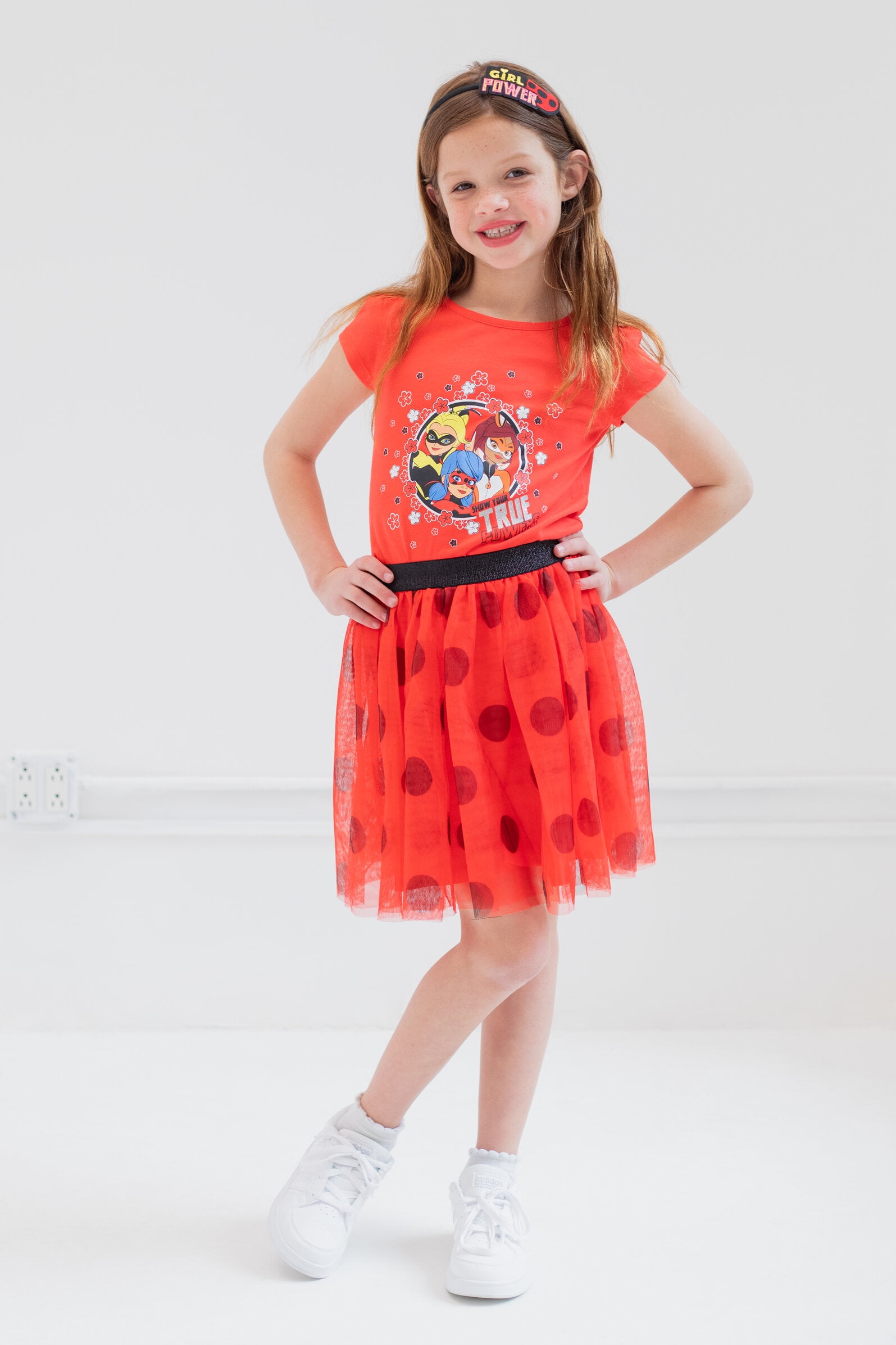 Miraculous Ladybug Rena Rouge Little Girls T-Shirt Skirt and Headband 3 Piece Outfit Set Little Kid to Big Kid