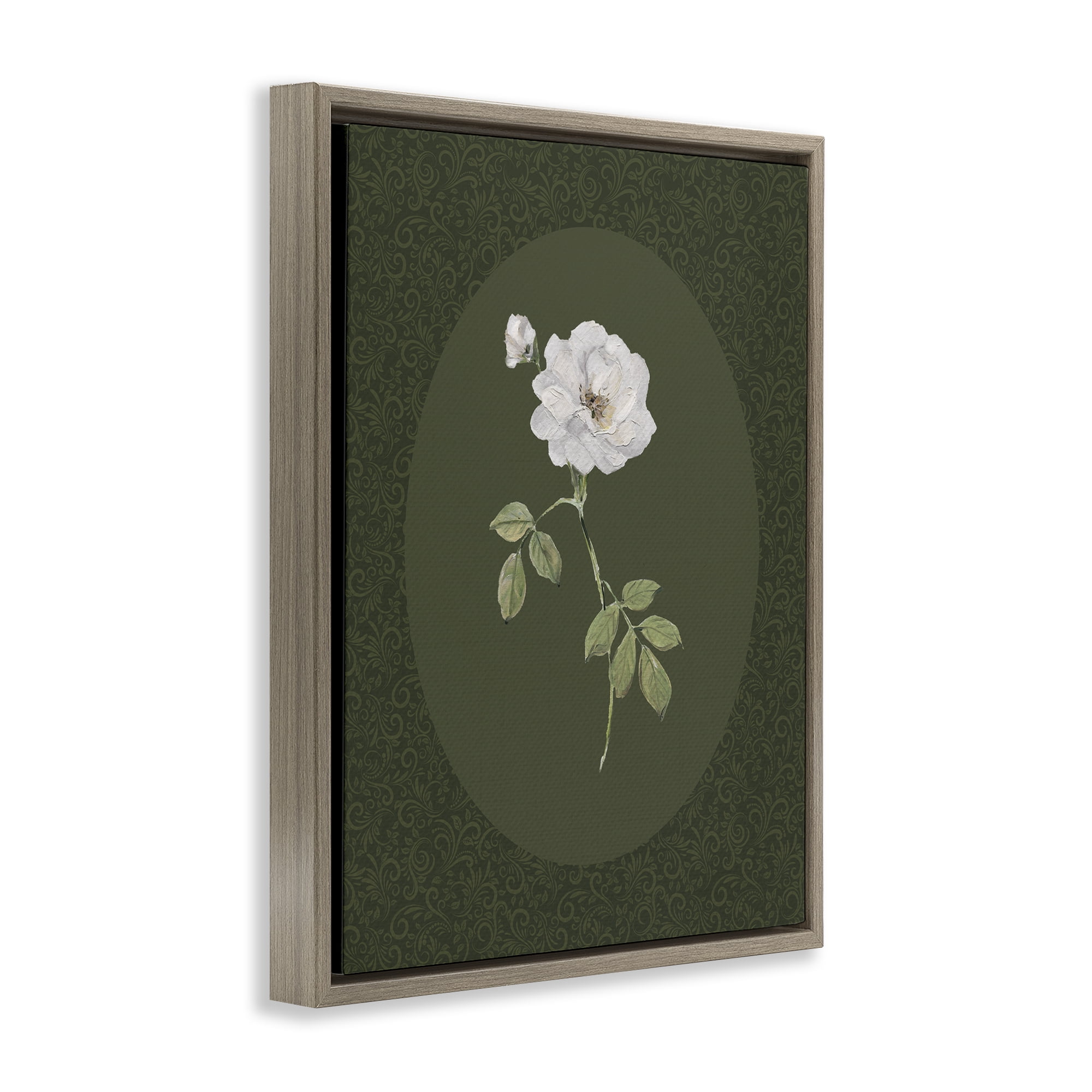 Stupell Industries White Rose on Emerald Brown Framed Floater Canvas Wall Art, design by Sally Swatland