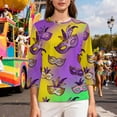 thumbnail image 4 of Xuyuer Mardi Gras Printed Shirt - Ladies' 3/4 Sleeve Crewneck Top for Festival Celebrations, Carnival Themed Parties, Vibrant Holiday Seasonal Fashion & Eye-Catching Parade Ready Apparel, 4 of 9
