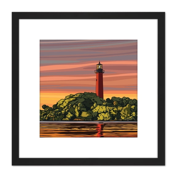 BLM Jupiter Inlet Lighthouse Natural Area Florida 8X8 Inch Square Wooden Framed Wall Art Print Picture with Mount
