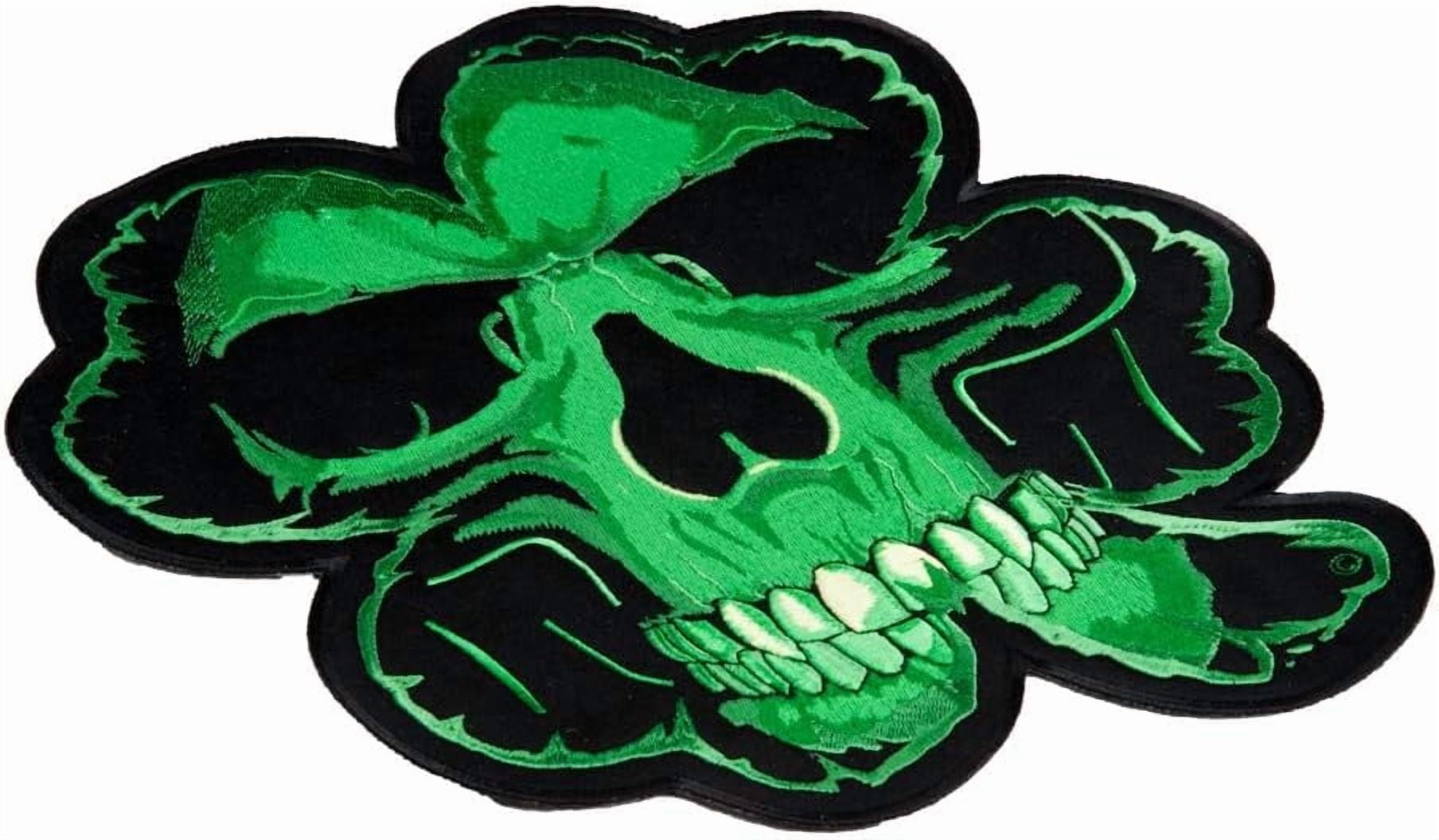 Celtic Green Clover Skull Patch, X-Large Size