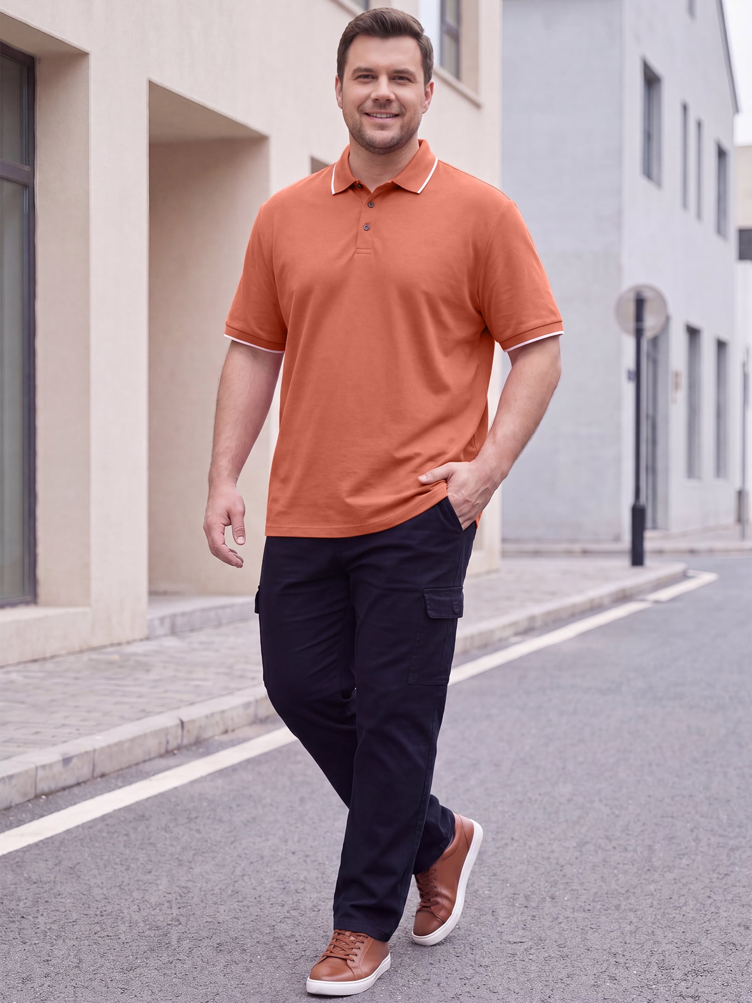 DARING DIVA Men's Big & Tall Shirts Casual Short Sleeve Color Block Polo Shirt 4XL Orange