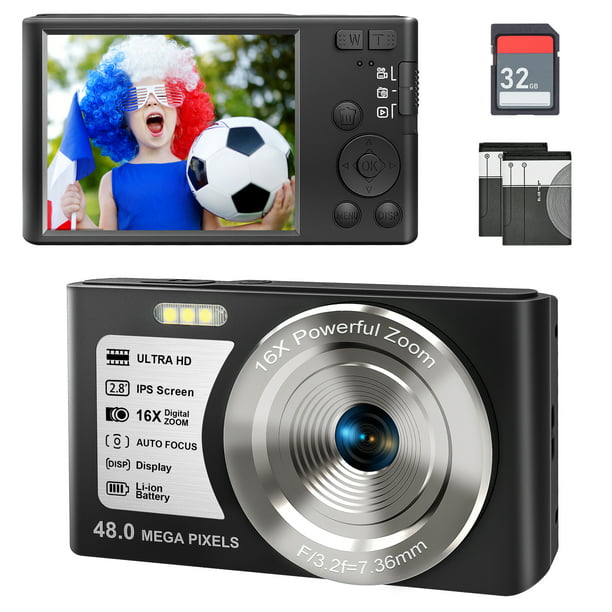 Venta anticipada Bonito Haciendo SEREE 4K Digital Camera Mini Video Camera 48.0 MP Vlogging Camera 2.8 inch  IPS HD Screen Camera for Youtube with 32GB SD Card, 2 Battery,Black -  Walmart.com