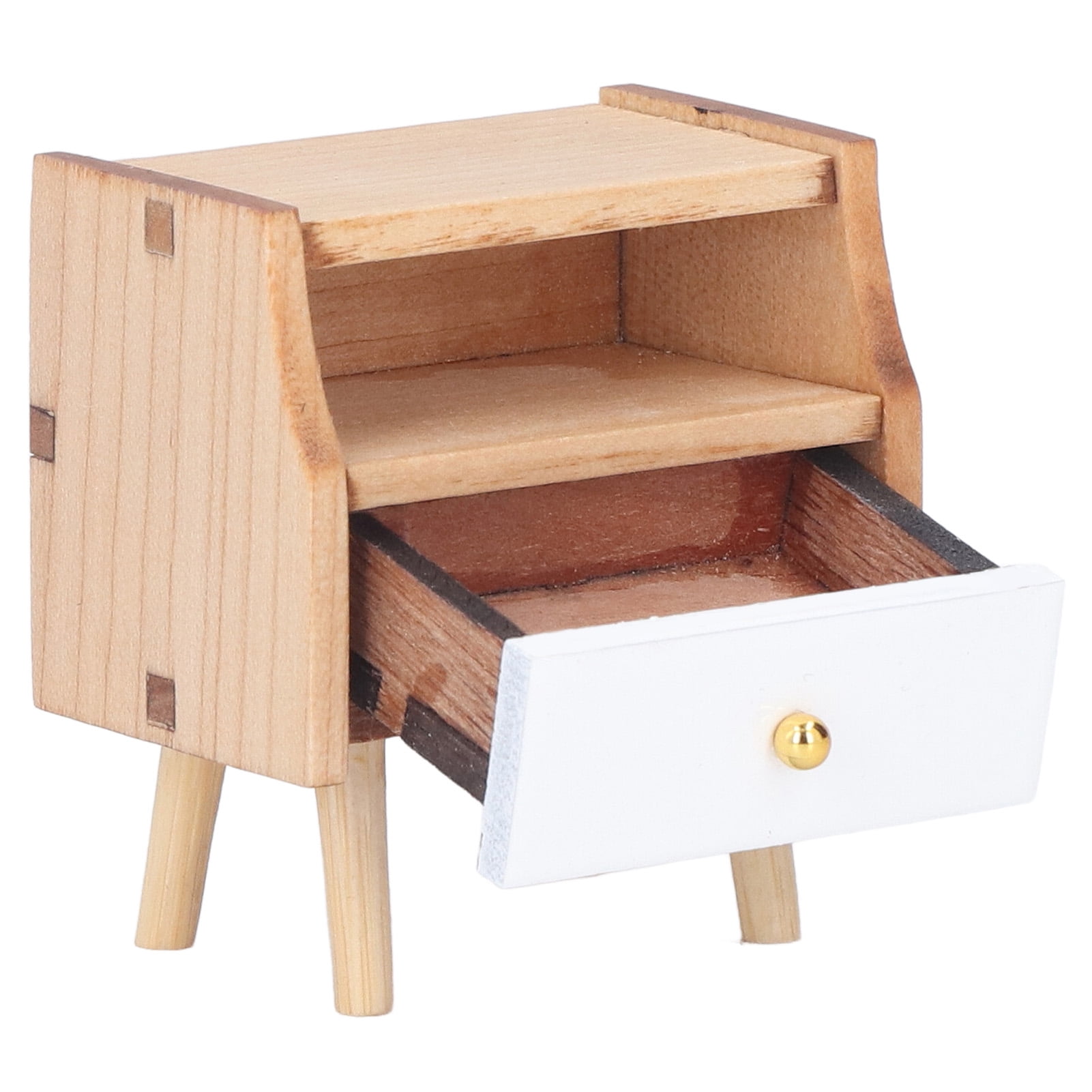 Ymiko 112 Dollhouse Bedside Table Nightstand Wooden Miniature Bedroom