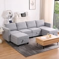 thumbnail image 4 of Modern U-Shaped Modular Sectional Sofa with Storage - Light Grey Fabric, 220cm (4-Seat), Solid Hardwood Frame, 4 of 19