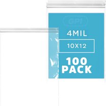 GPI 10” x 12” Heavy Duty Ziplock Bag 4 Mil Clear Resealable Bags for Travel, Storage & Shipping, 100-Pack