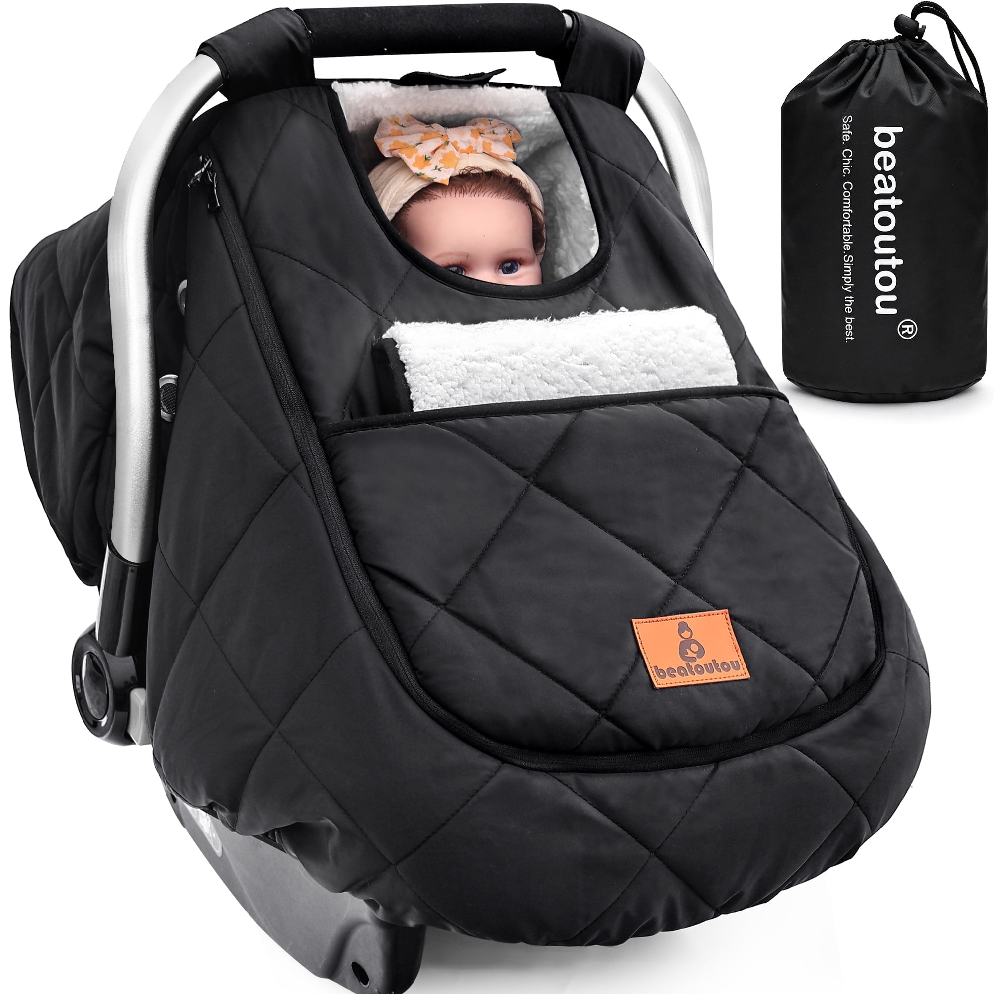 Winter Baby Car Seat Cover, Waterproof Winter Infant Carseat Canopy for Boys Girls, Cold Weather Warm Car Seat Covers for Babies, Keeps Babies Warm and Cozy (Black)