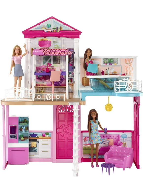 Barbie Dollhouse Set with 3 Dolls and Furniture, Pool and Accessories, Ages 4 & up
