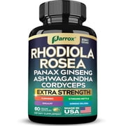 Parrox Rhodiola Rosea Panax Ginseng Ashwagandha Shilajit Cordyceps Mushroom Turmeric Ginkgo Biloba Stinging Nettle Adaptogen Blend Supplement Capsules for Daily Wellness Support – 60 Capsules