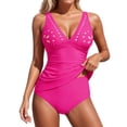 thumbnail image 3 of HUAXUN Womens Tankini Swimsuits,Sleeveless Deep V Neck Fashion Hollow Out Print Tie Side 2 Piece Tankini Swimsuit(Hot Pink,M), 3 of 7