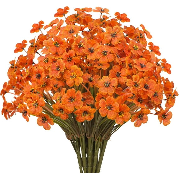 Outdoor Artificial Flowers 21 UV Resistant Bundles Fake Flower Plastic Plants Faux Silk Flowers Porch Hanging Garden Porch Window Box Decorating (Light Autumn Orange)