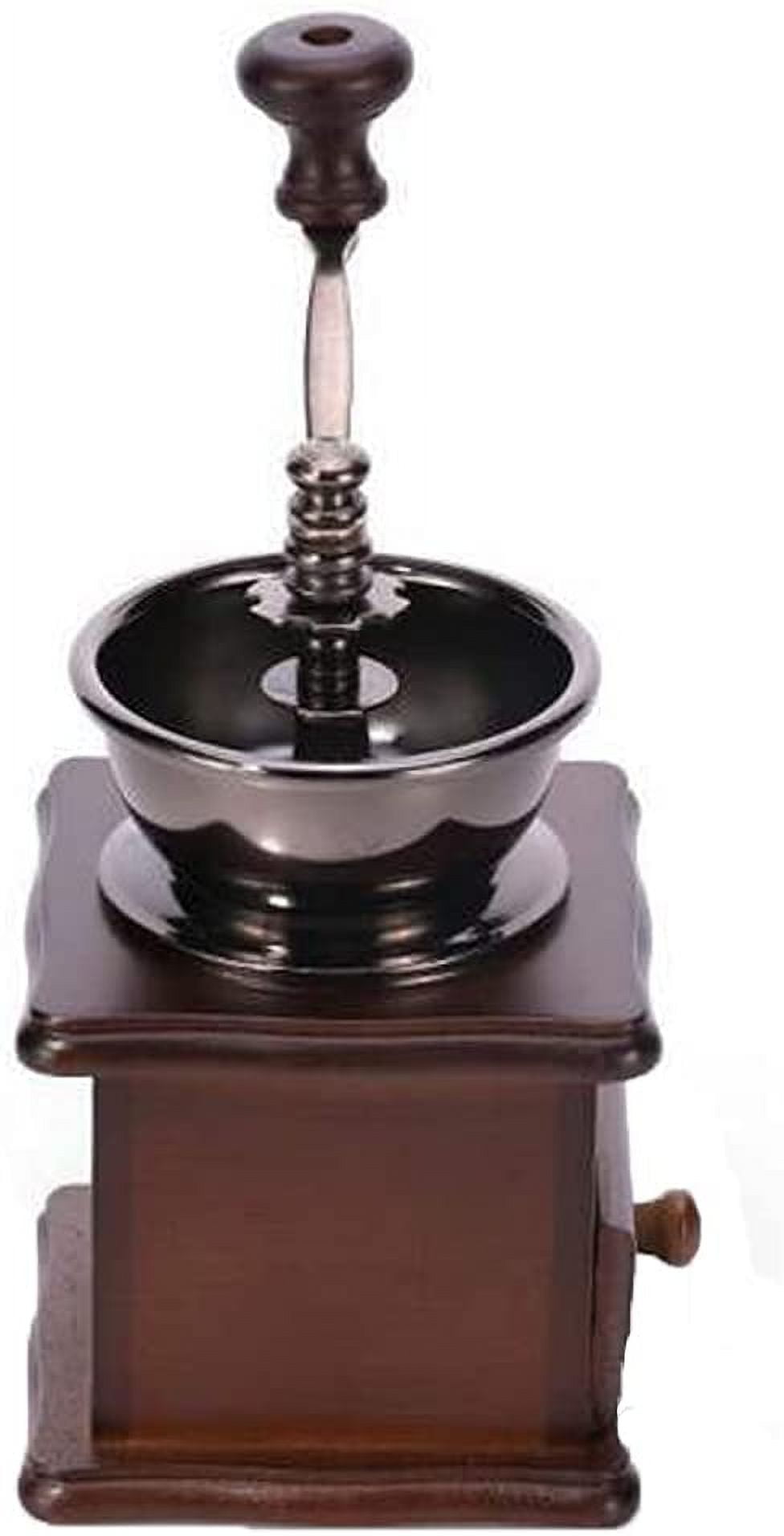Wooden Manual Coffee Grinder Vintage Style Hand Coffee Mill Burr Coffee Grinder with Ceramic Hand Crank,Wooden Manual Coffee Grinder Cleaning Brush, Brown, 19 x 8.5 x 16 cm
