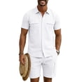 thumbnail image 6 of LWavelet Men's Linen Blend Button Down Shirt and Cargo Shorts Set Casual Summer Beach Outfit White S, 6 of 6