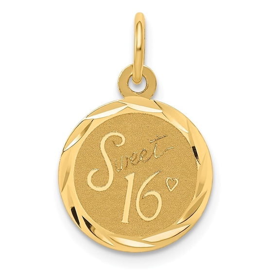 14k Yellow Gold Sweet Sixteen Disc Charm - .4 Grams - Measures 20.4x12.9mm