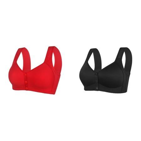 Rinsvye 2 Pcs Womens No Steel Ring Women Bras Plus Size Pack Front Close Bra T Sports Bra High Support Back Plus Size Seamless Women Bra Unlined Bra for Large Womens Bras No Underwire Front Clo