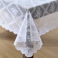 thumbnail image 2 of THD Bella Floral Lace Fabric Tablecloth, Lace Fabric Table Cloth for Round Tables, Wrinkle Resistant Tablecloth, Patterned Scalloped Tablecloth (70 Round, White), 2 of 4