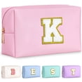 thumbnail image 1 of Bolsa de cosméticos TOPEAST con inicial, neceser de viaje impermeable de piel sintética, regalo con monograma para mujer, regalo de cumpleaños personalizado para amigas, accesorio bonito para niñas (K, 1 of 5