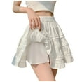 thumbnail image 3 of Two Piece Skirt Set for Women Elegant Solid Lace Preppy High Waist Layered Cake Skirt Womens Summer Outfits White L, 3 of 7
