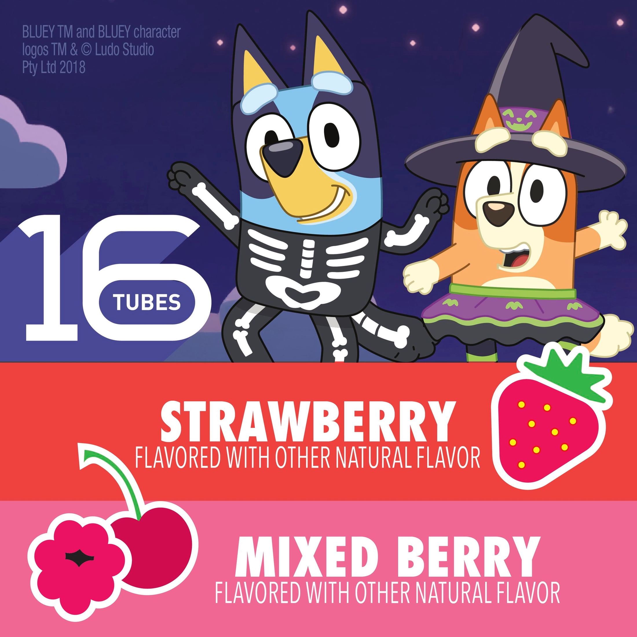 Go-GURT Bluey Halloween Yogurt Tubes, Strawberry and Mixed Berry Flavor, 16 Count, 32 oz