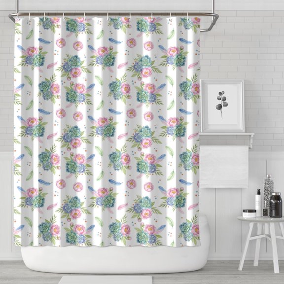 Pioneer Flower Floral Print Pattern Shower Curtain 84”x72", Bathroom Decorative Shower Curtain Set with 12 Hooks, Waterproof Washable