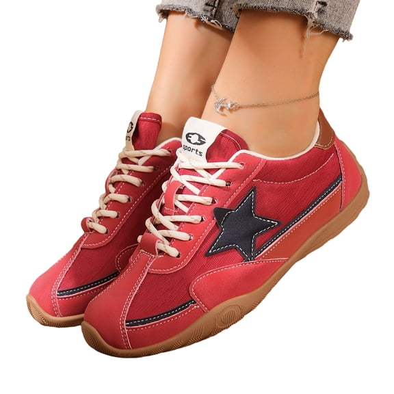 EKVAHL Women's Orthopedic Retro Sneakers, Canvas Star Accent Tennis Shoes, Non‑Slip Gum Sole Street Walking Shoes Red