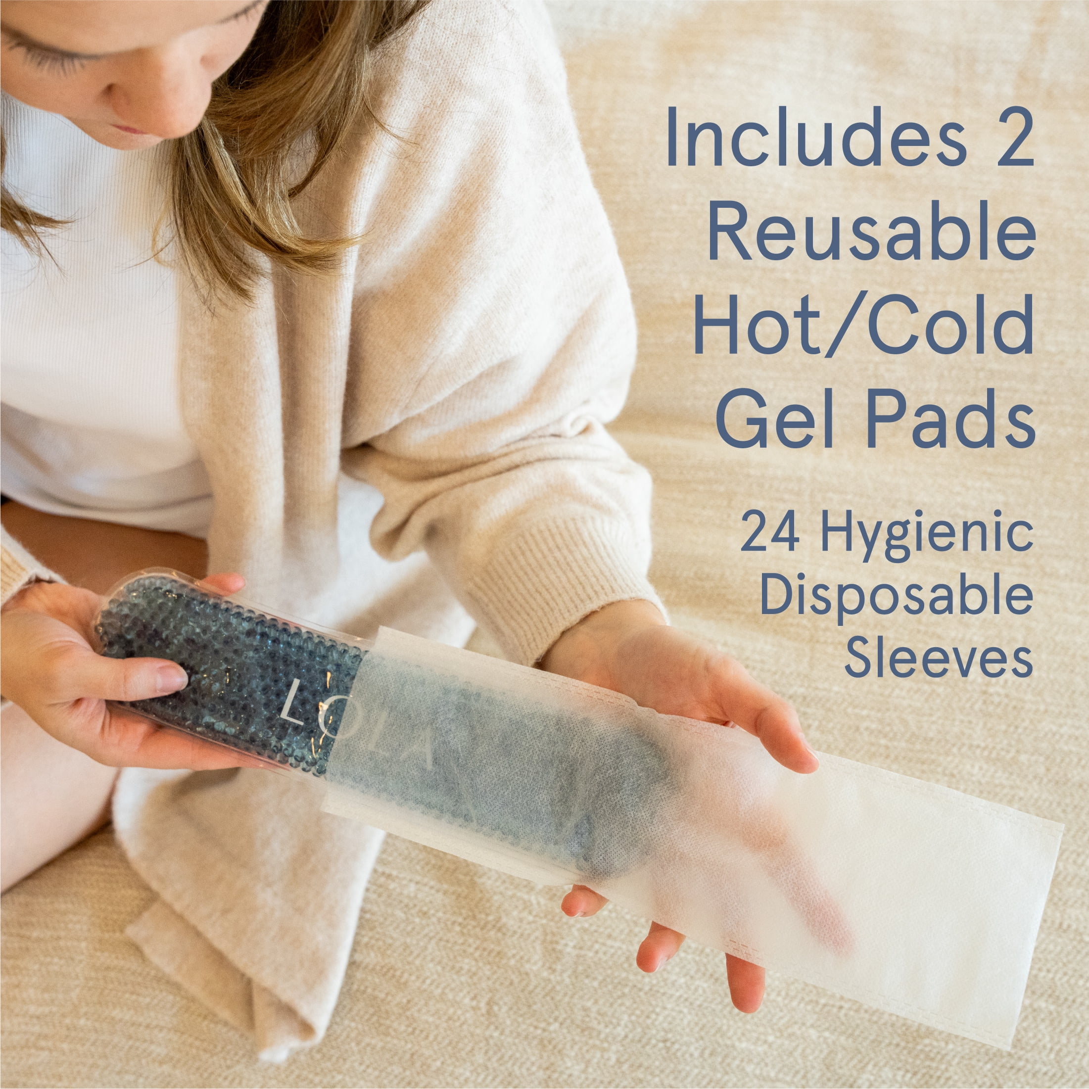 (2 pack) LOLA Hot & Cold Perineal Gel Pads - For Postpartum Relief - BPA Free - 2 Reusable Hot & Cold Gel Packs with 24 Disposable Sleeves