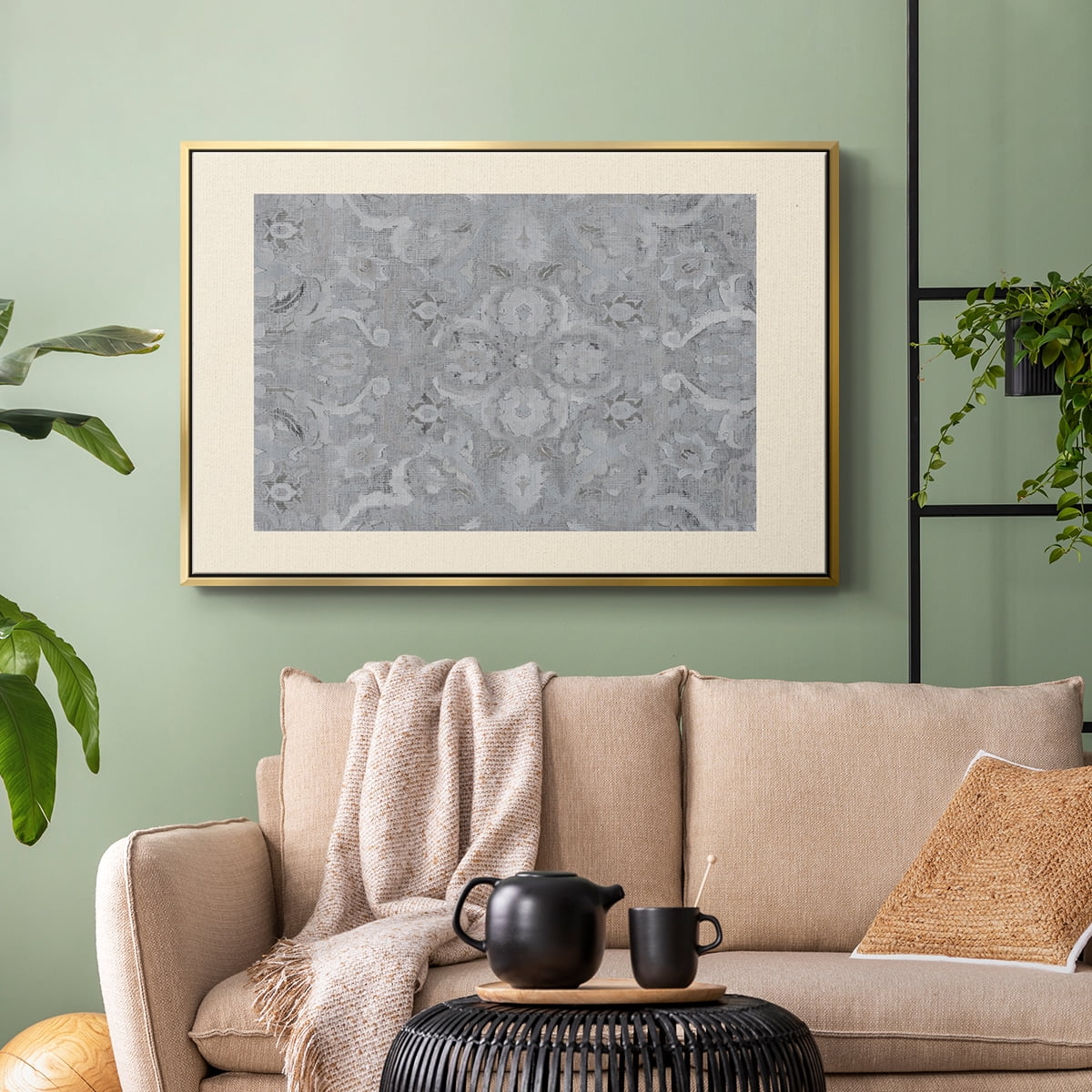 Vintage Abstract Print-I Framed in Gold Wood Gallery Wrapped Canvas 25 in. x 37 in.