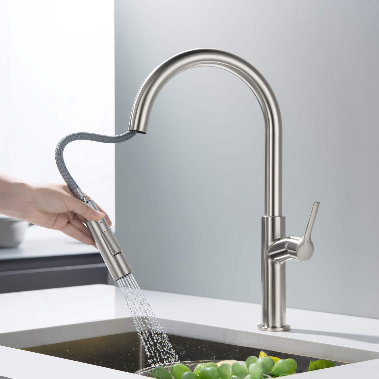 Kibi Fusion-T  Single Handle Pull Down Kitchen Sink Faucet - Brushed Nickel