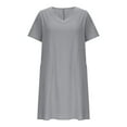 thumbnail image 5 of Spring Dresses For Women 2025 A-Line V-Neck Short Sleeve Solid Color Mini Straight Dresses with Pockets Gray XXL, 5 of 6