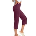 thumbnail image 4 of VV AVEORS Capri Pants For Women High Waist With Pockets Cropped Yoga Pants Workout Leggings Loose Straight Leg Stretch Pedal Wine 2XL, 4 of 6