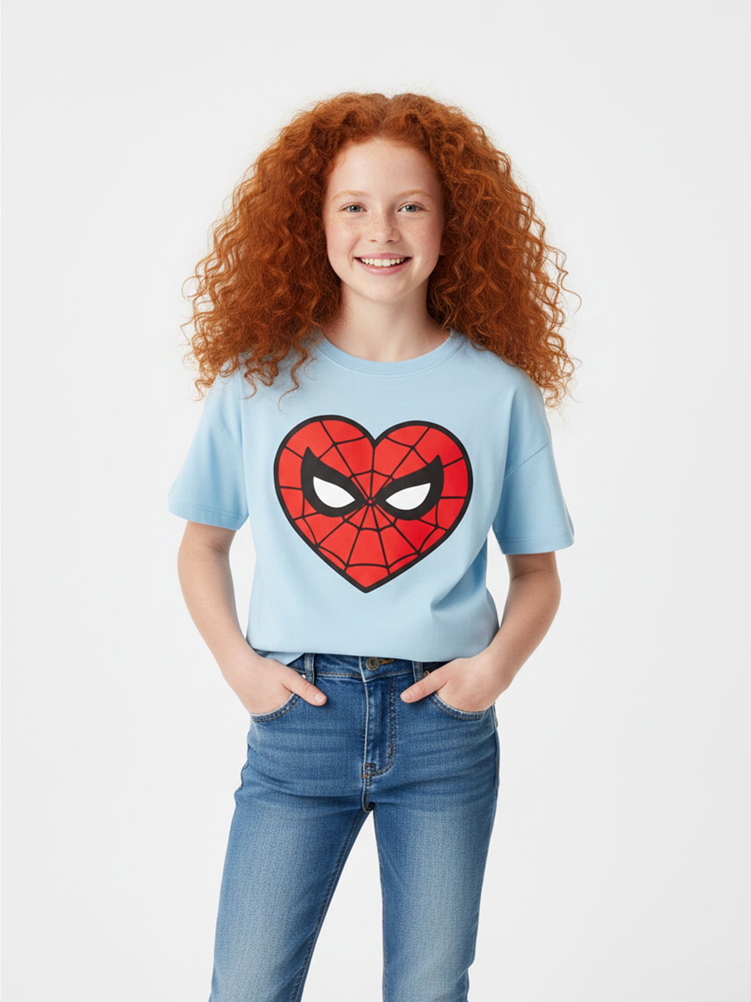 Spider-Man Girls Heart Eyes Graphic Tee with Short Sleeves, Sizes 4-16
