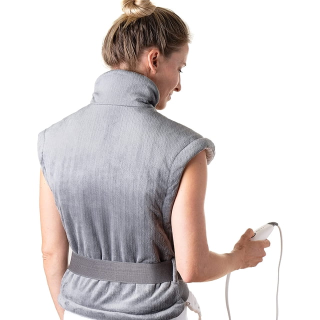 PureRelief XL Extra-Long Back & Neck Heating Pad, Safe Heat Therapy for Sore Muscles, Pain, & Cramps in Neck, Back, & Shoulders, 4 Heat Settings w/Auto Shut-Off, Soft Fabric (Gray)