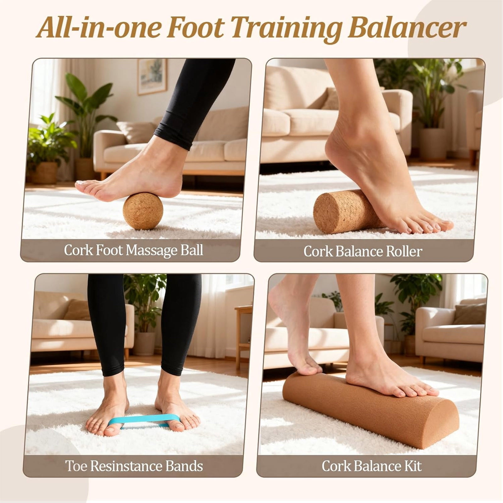 Eolstice Balances Board, Foot Strengthener and Resistance Band, Balancing Equipment with Workout Roller and Massage Ball for Adults, Kids, Pilates, Fitness