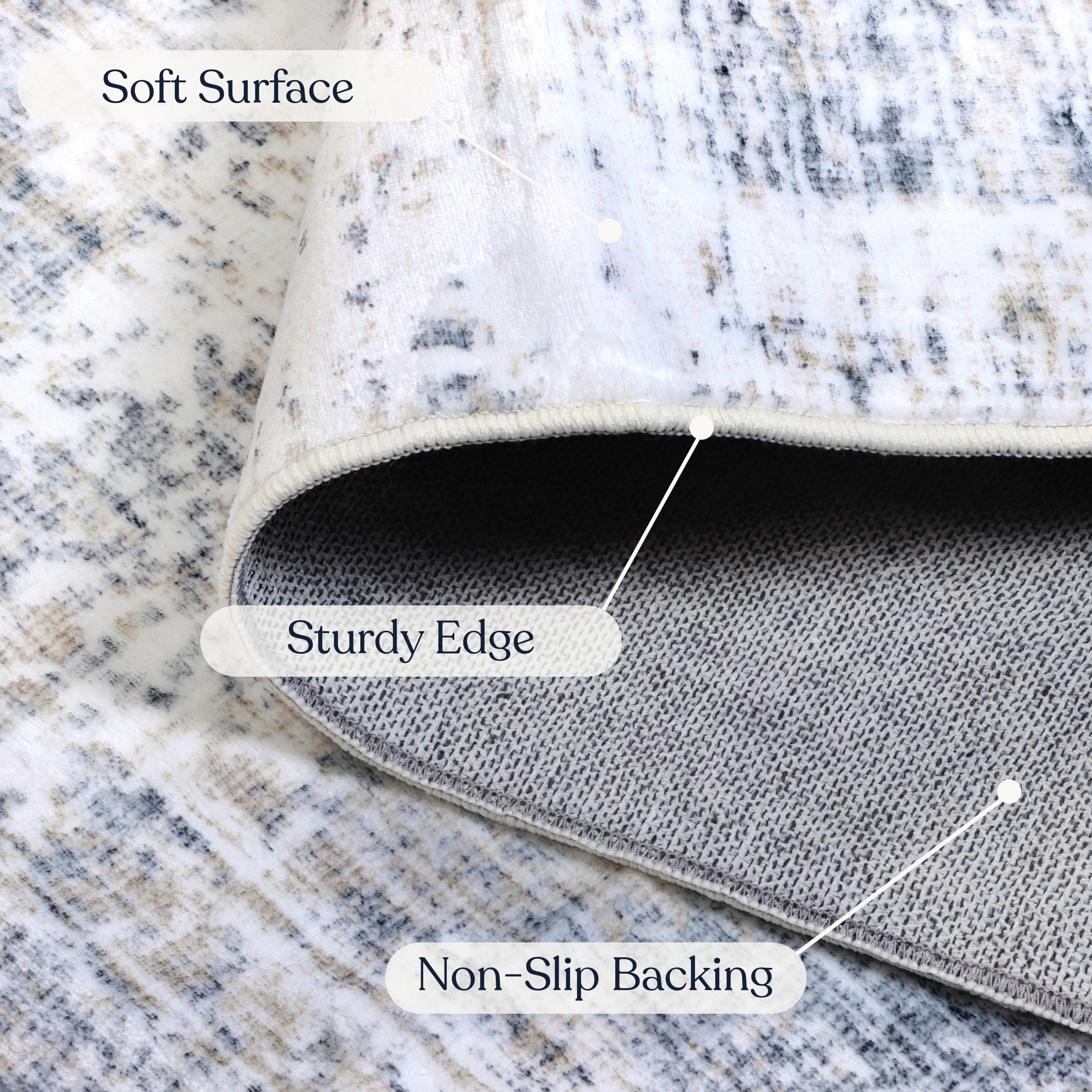 Delara 5'x7' Machine Washable Area Rug, Soft & Durable, Non-Slip, Stain Resistant, Misty Echo, for Bedroom, Living & Dining Room