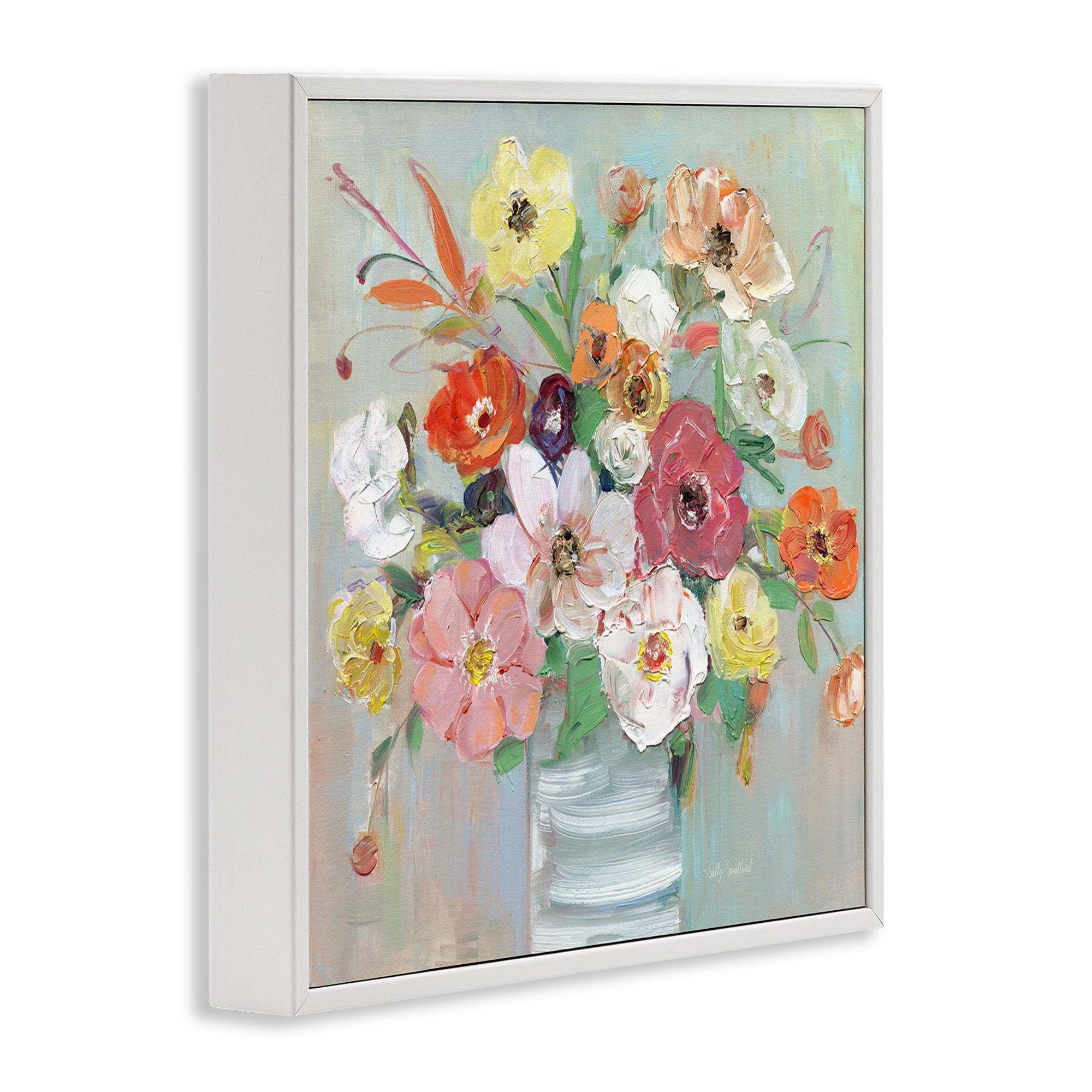 Stupell Industries Energetic Blossom Bouquet White Framed Giclee Art, design by Sally Swatland