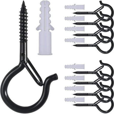 

8 PCS Outdoor Hooks for Outdoor String Lights Screw Hooks for Hanging Plants/Wind Chime/Baskets Safety Buckle Design Windproof (Black) (8)