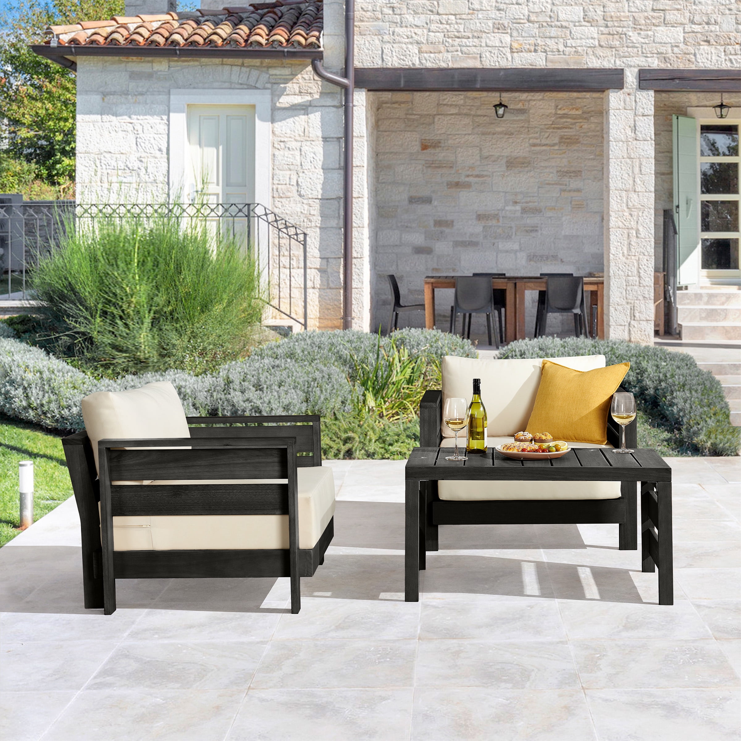 Alaterre Furniture Barton 3 Piece Patio Furniture Set with Table and Chairs (Black)