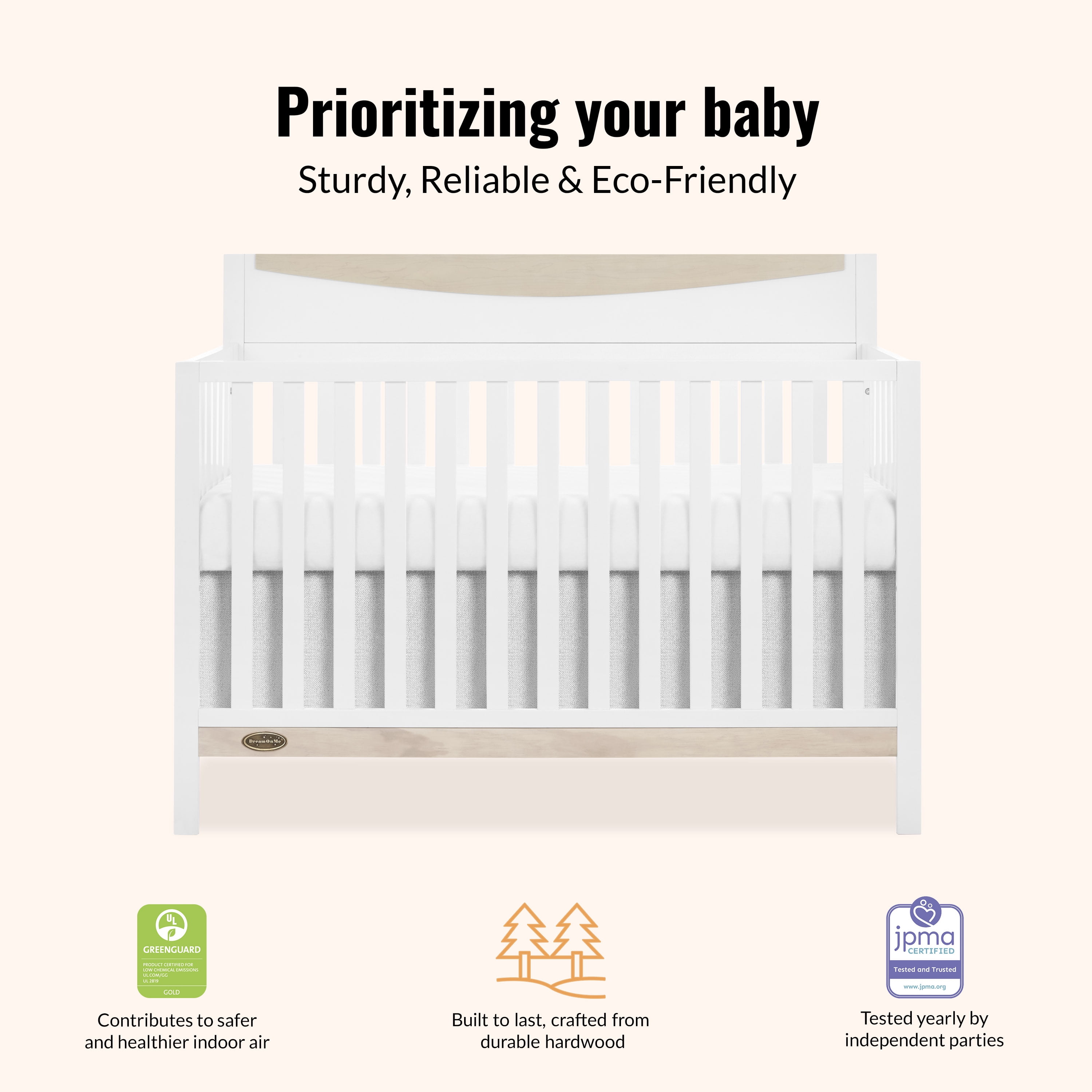 Dream On Me Emerson Convertible Crib, White & Vintage White Oak