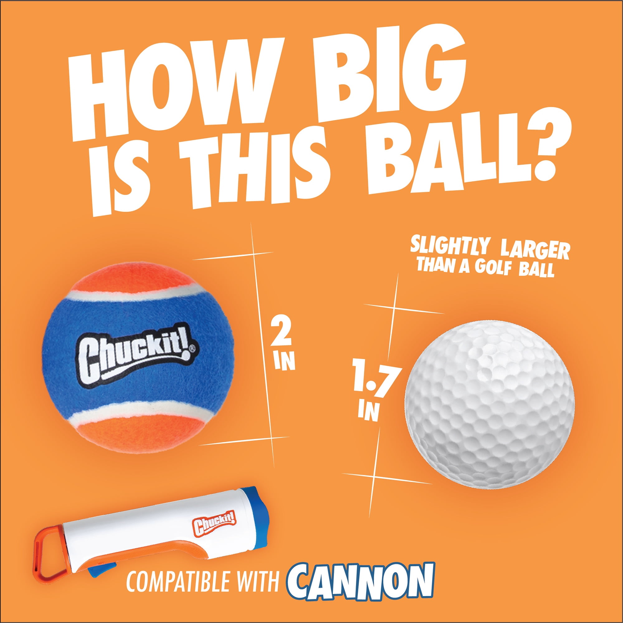 Chuckit! Cannon 16S Dog Ball Launcher Fetch Toy for Dogs, 16" Long Compatible with Small 2" and Medium 2.5" Balls, 4 Small Balls Included