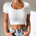 thumbnail image 2 of LYXSSBYX Crop Tops for Women Women'S Spring Summer Slim Round Neck Solid Color Short-Sleeved T-Shirt Top, 2 of 9