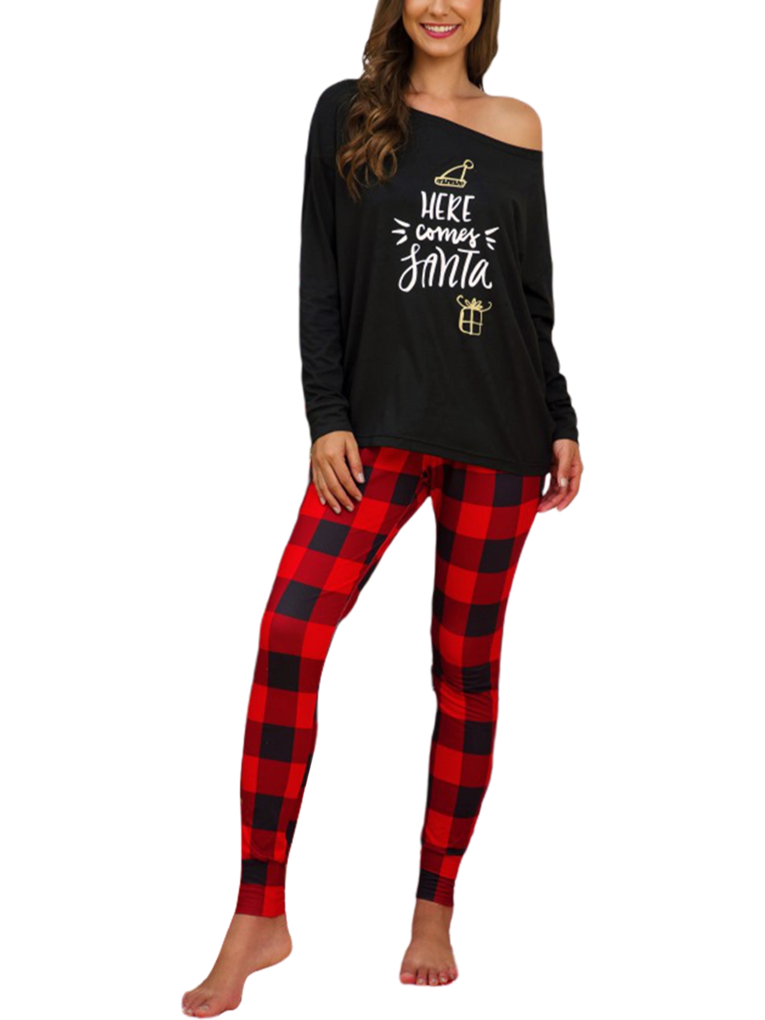 Womens Christmas Pajamas Set,Long Sleeve Offshoulder Casual Pajamas