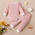 thumbnail image 5 of Atogsazn Infant Baby Girls Clothes Outfits Toddler Ruffles Long Sleeve Romper Bodysuit Pants Set Fall Winter Clothes B-Pink 9-12 Months, 5 of 9