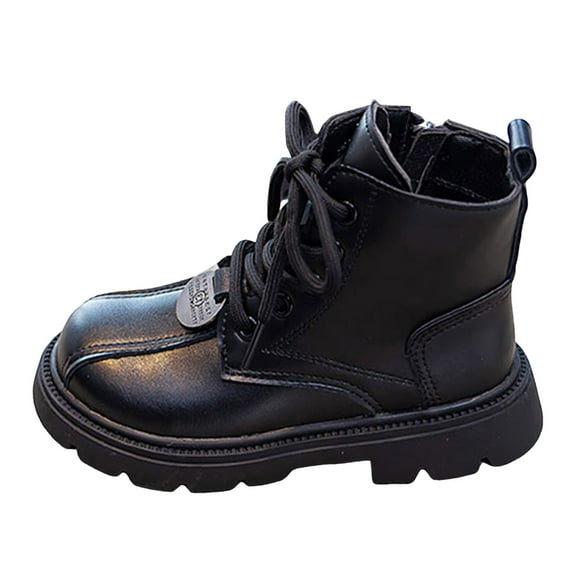 BOBOGOJP Boy Boots Boys Girls Side Zipper Lace Up Work Boots Combat Toddler Boots Girls Brown (Little Kid/Big Kid) Black for Size 12.5