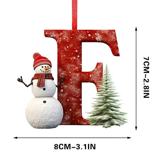 LanSuare 26 Initial Christmas Ornament with Snowman, 2.8Inch Personalized Christmas Pendant for Christmas Tree Ornaments, Christmas Hanging Decoration（F）