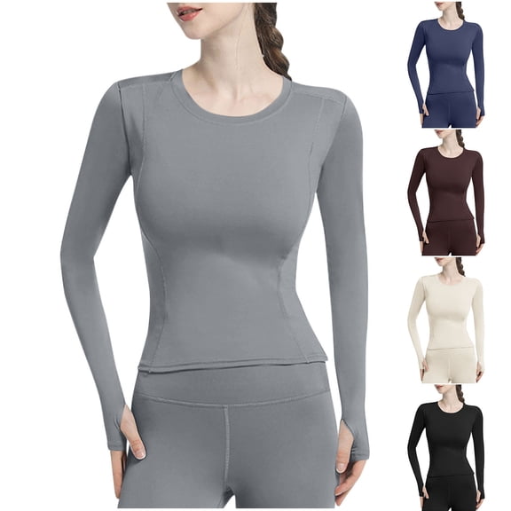 aidice Workout Tops for Women Lightweight Long Sleeve Crewneck Stretch Quick-Dry Athletic Shirts Activewear