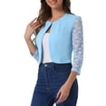 thumbnail image 4 of INSPIRE CHIC Valentine's Day Women's Floral Lace Shrug Top 3/4 Sleeve Open Front Work Office Cardigan Formal Bolero S Light Blue, 4 of 6