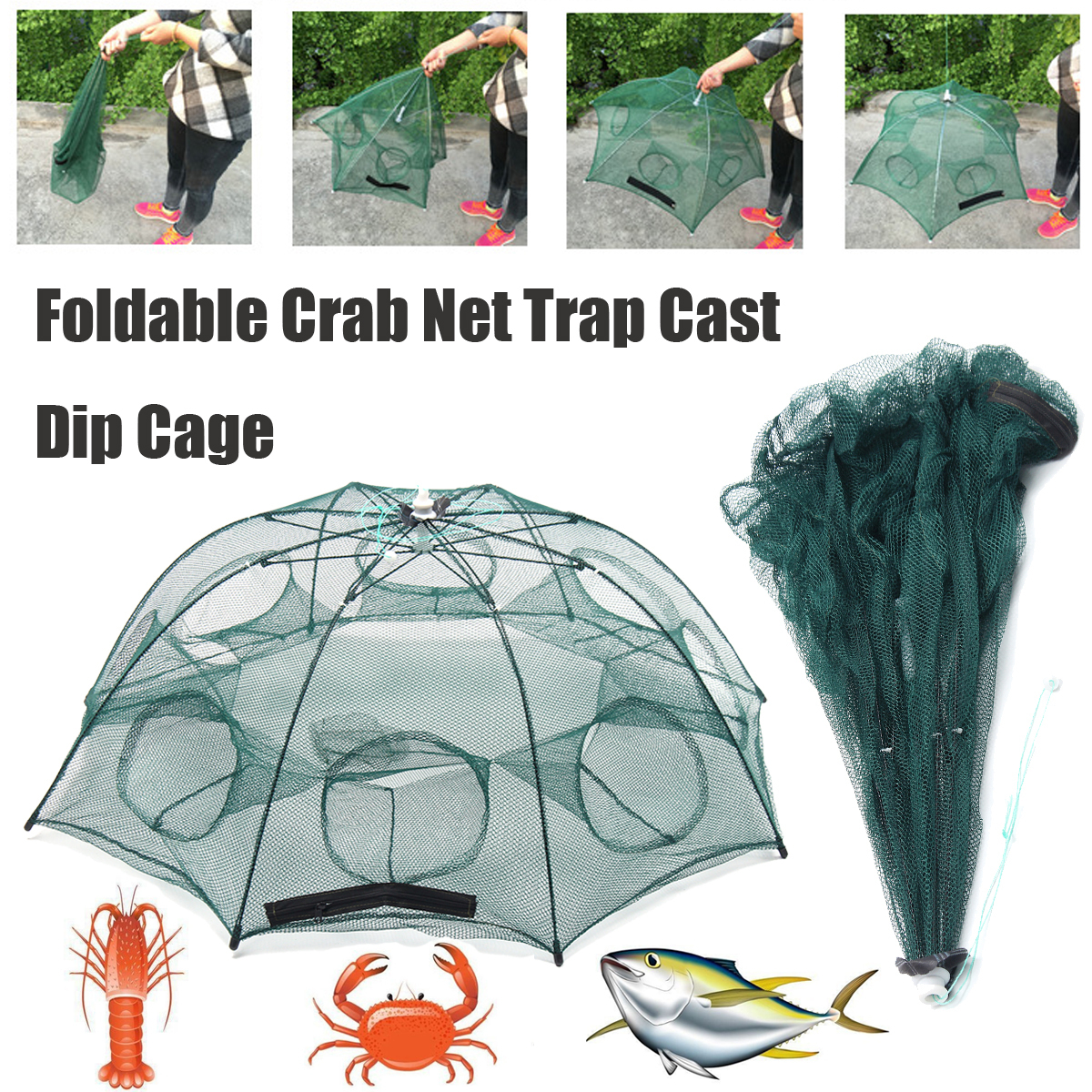 16 holes fish trap Foldable Fishing Bait Crab Net catch crawfish Shrimp Cast Dip