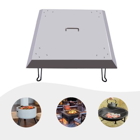 Anqidi Fire Pit Heat Deflector 25 x25 x12  Silver Stainless Steel Burner Square Cover w/Foldable Legs & Carrying Handle