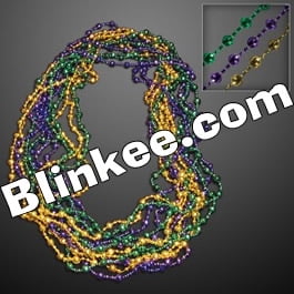 Purple Jade Drop - Purple Gold And Jade Disco Bead Mardi Gras Necklace Pack Of 12