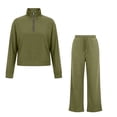 thumbnail image 3 of Mifsaly Womens 2 Piece Lounge Set Half Zip Pullover Top and Wide Leg Pants Casual Matching Outfit Drawstring Waist Relaxed Fit Soft Travel Airport Fall Winter, 3 of 7